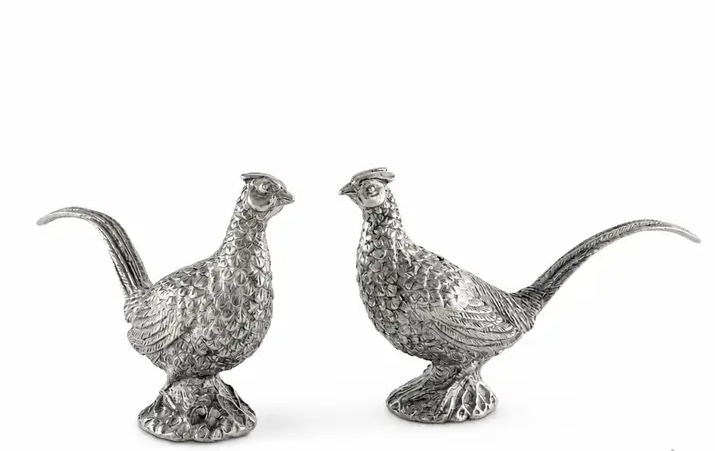 SALT & PEPPER SHAKERS PEWTER PHEASANTS