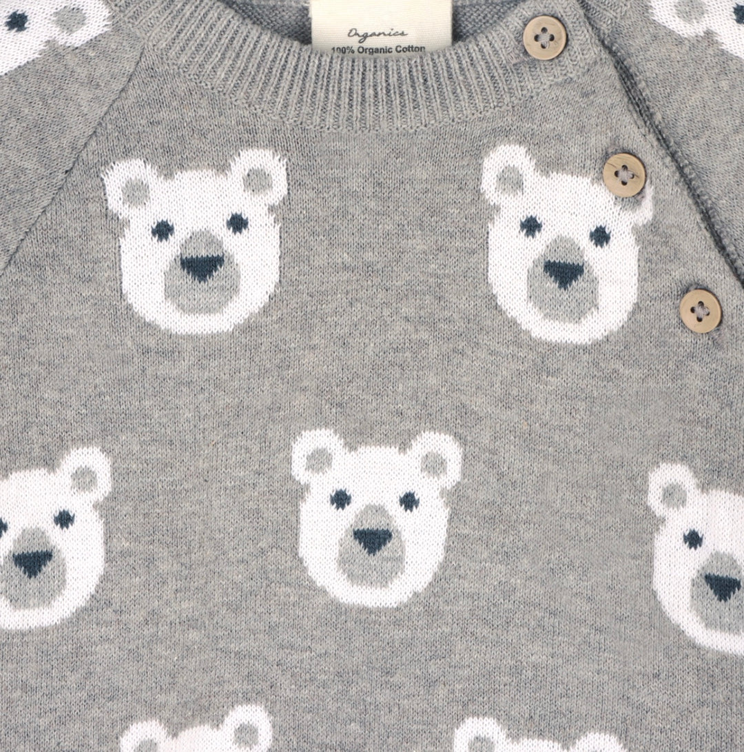 PULLOVER BEAR JACQUARD HEATHER GREY