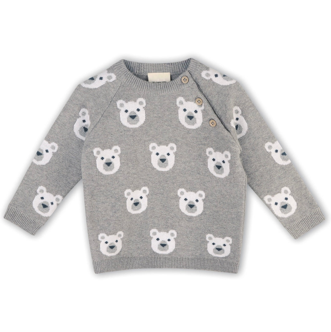 PULLOVER BEAR JACQUARD HEATHER GREY