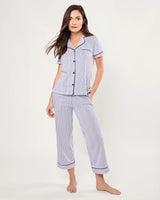 PAJAMA SET PIMA CROP IN NAVY FRENCH TICKING