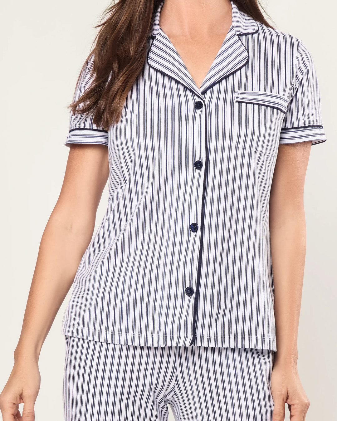 PAJAMA SET PIMA CROP IN NAVY FRENCH TICKING