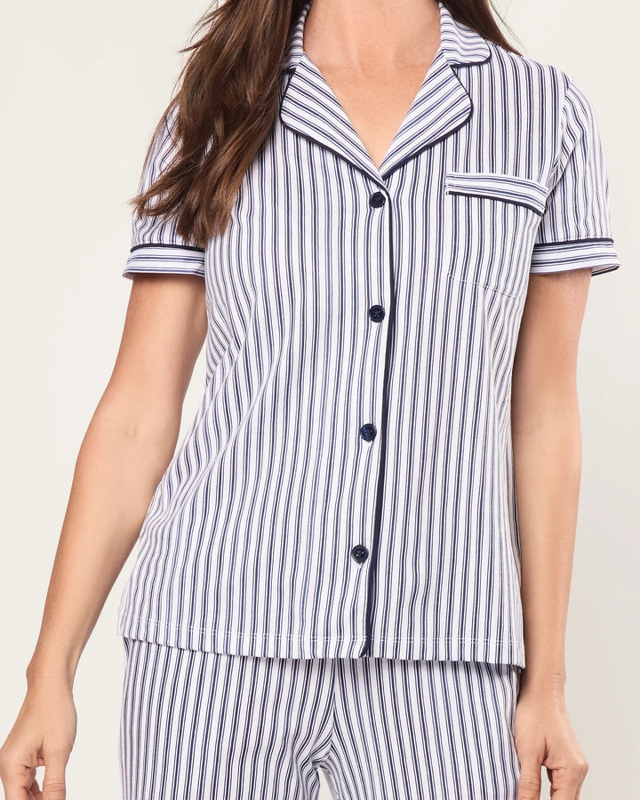 PAJAMA SET PIMA CROP IN NAVY FRENCH TICKING
