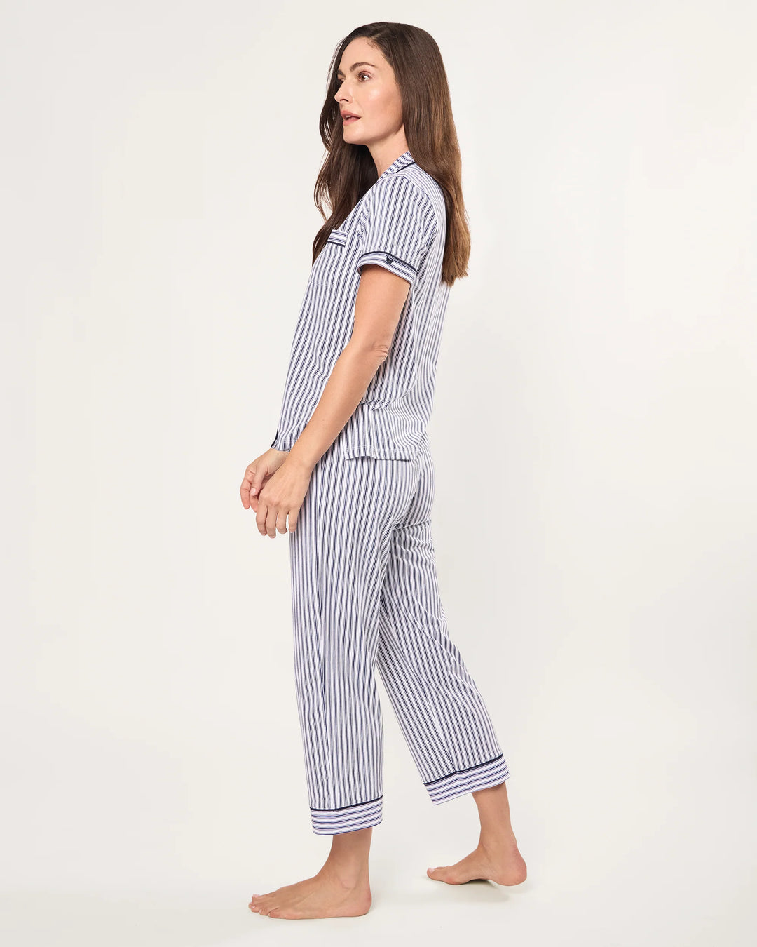 PAJAMA SET PIMA CROP IN NAVY FRENCH TICKING