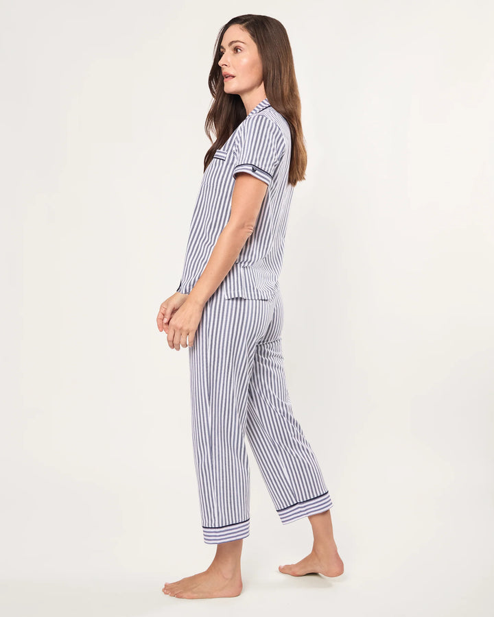 PAJAMA SET PIMA CROP IN NAVY FRENCH TICKING