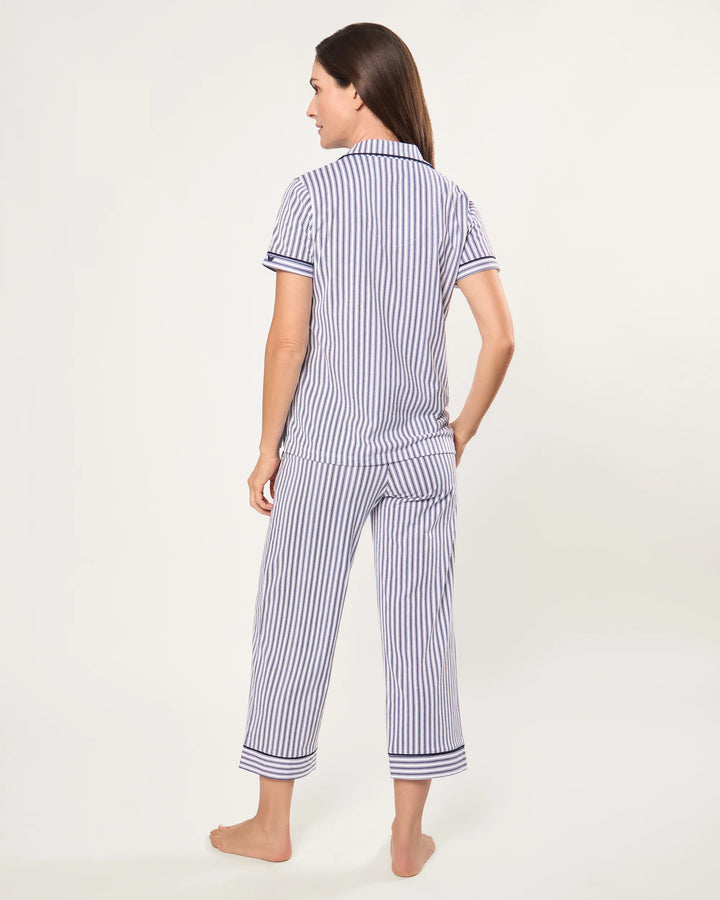 PAJAMA SET PIMA CROP IN NAVY FRENCH TICKING