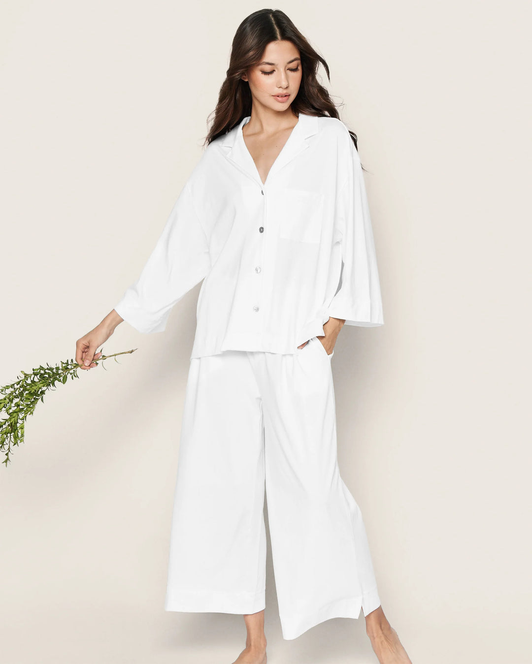 PAJAMA SET WIDE LEG OLIVIA WHITE