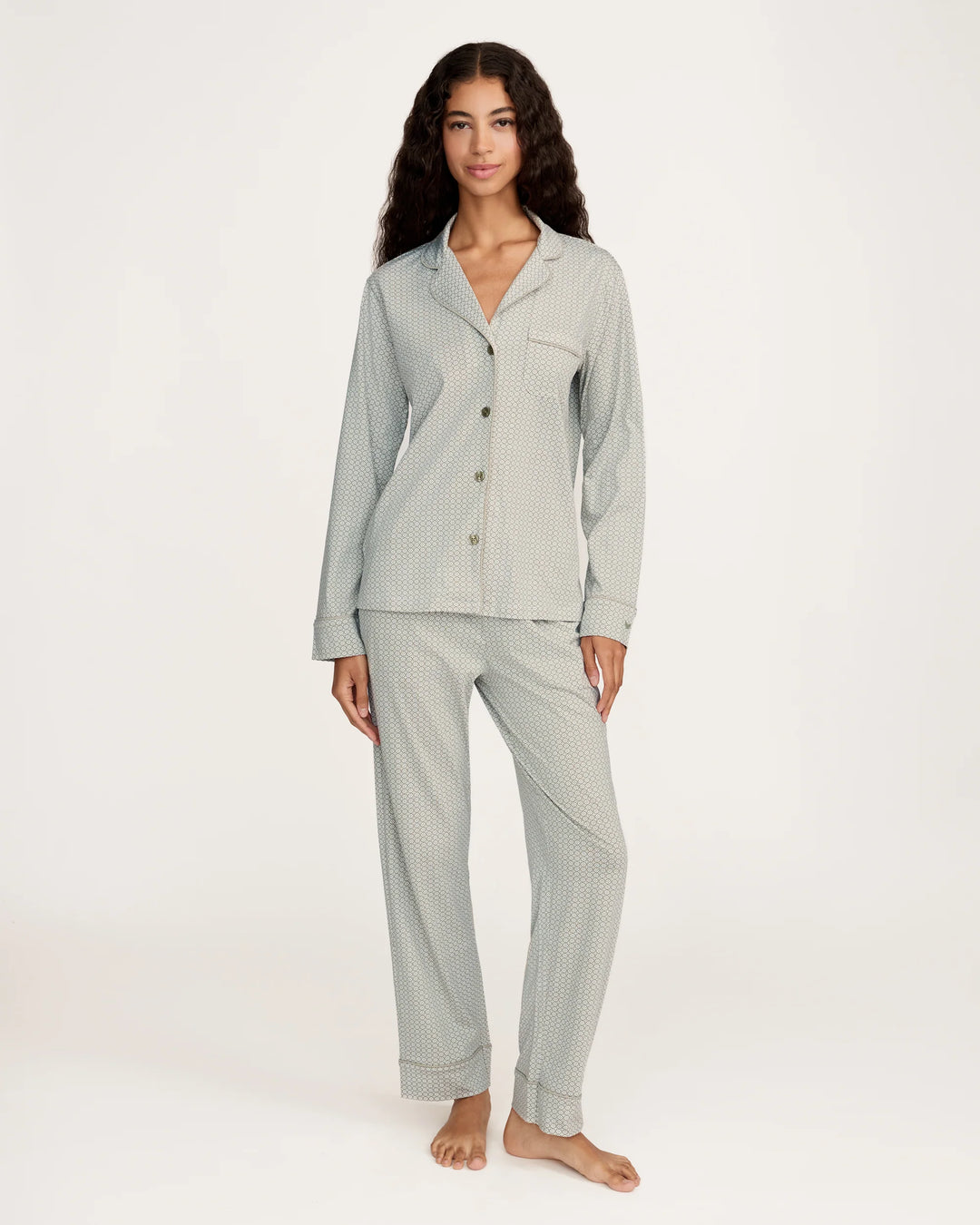 PAJAMA SET LIGHTWEIGHT PIMA COTTON SAGE GEO
