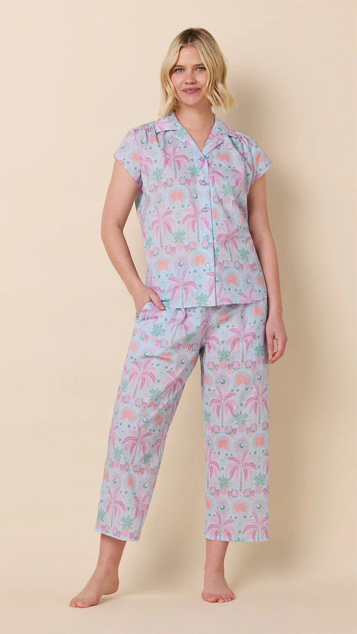 PAJAMA SET CAPRI PINK PALMS PLEASE VOILE