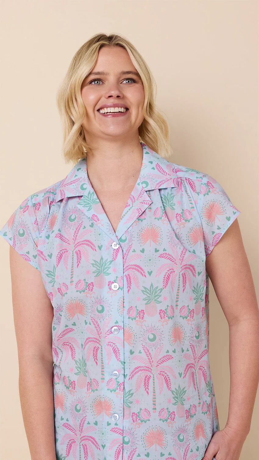 PAJAMA SET CAPRI PINK PALMS PLEASE VOILE