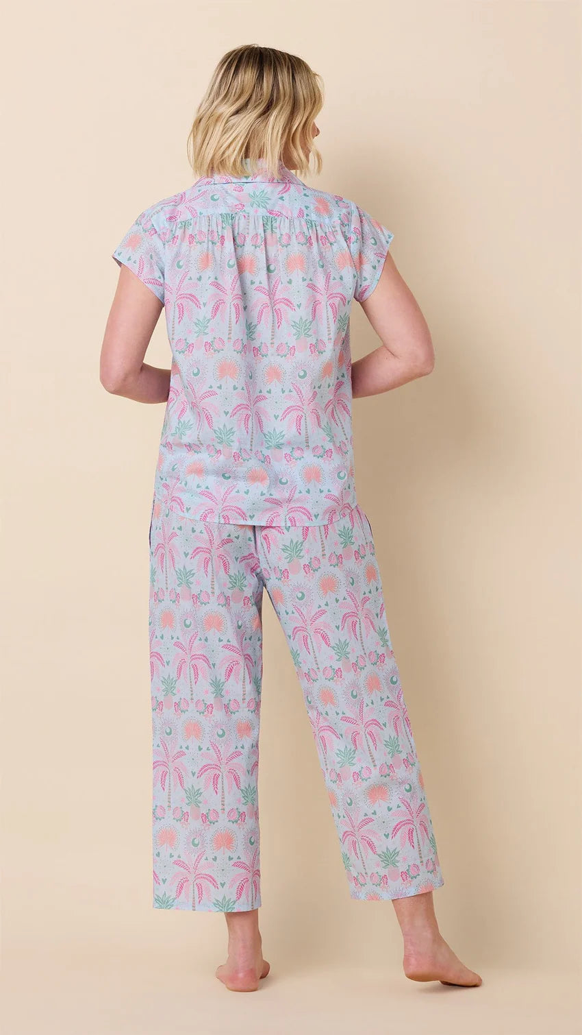 PAJAMA SET CAPRI PINK PALMS PLEASE VOILE