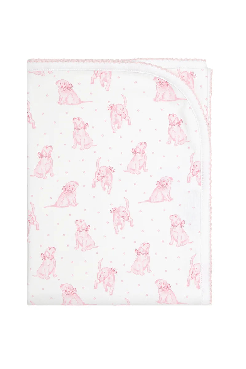BABY BLANKET BLUE PUPPY LOVE PRINT