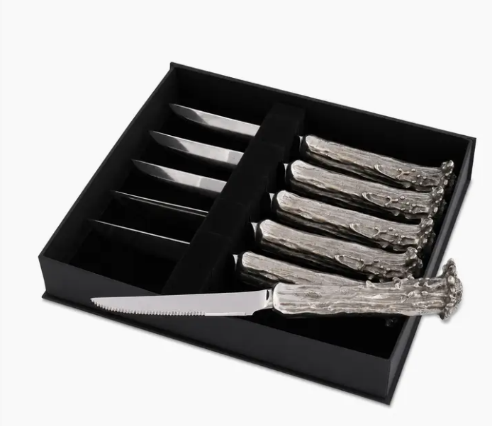 STEAK KNIFE SET PEWTER ANTLER