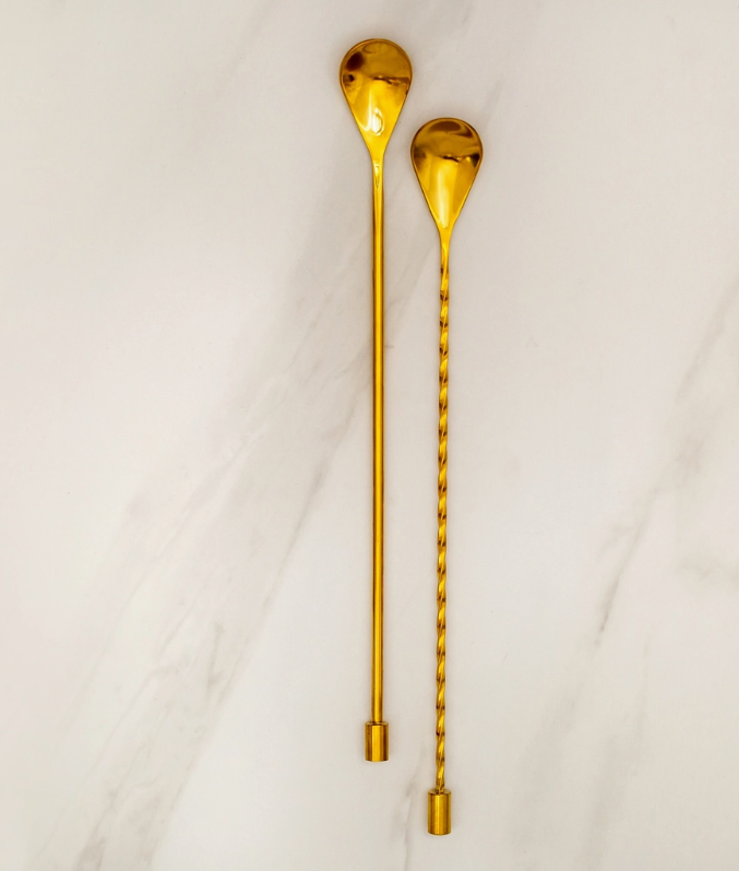 S/2 BAR SPOONS GOLD #77537