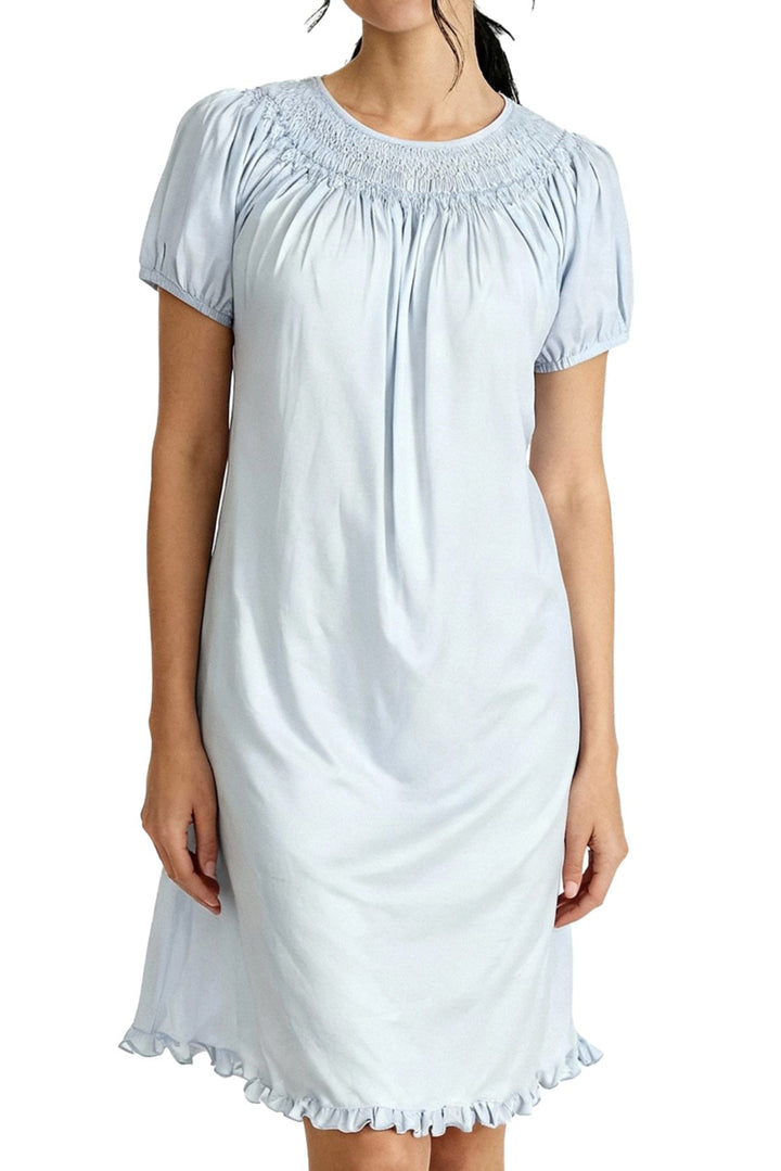 SUZANNE SHORT SLEEVE SMOCK GOWN BLUE