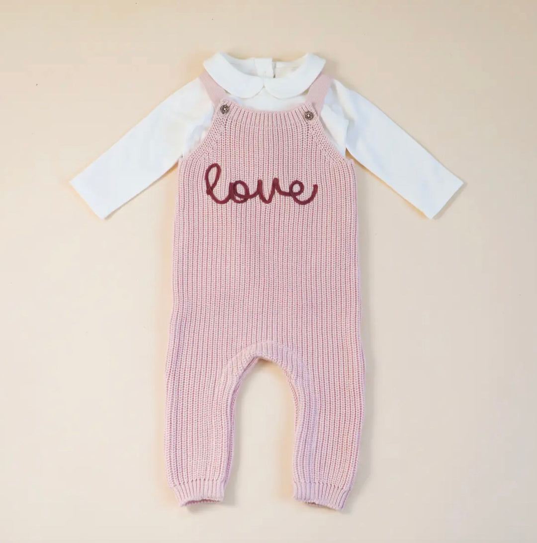 S/2 OVERALL SWEATER LOVE BLUSH PINK