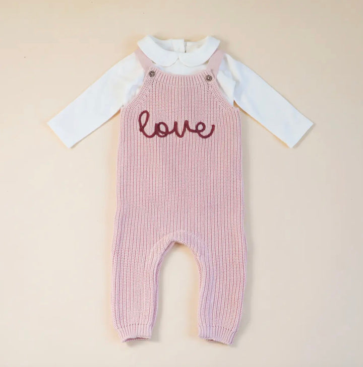 S/2 OVERALL SWEATER LOVE BLUSH PINK