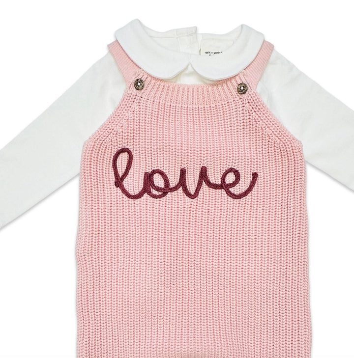 S/2 OVERALL SWEATER LOVE BLUSH PINK