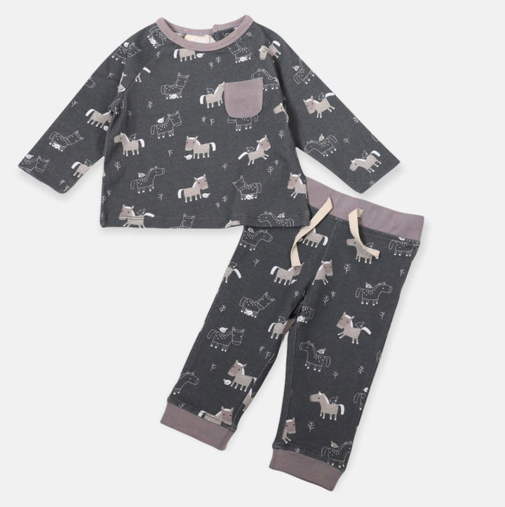 S/2 PLAYSUIT & JOGGER HORSE & BIRD