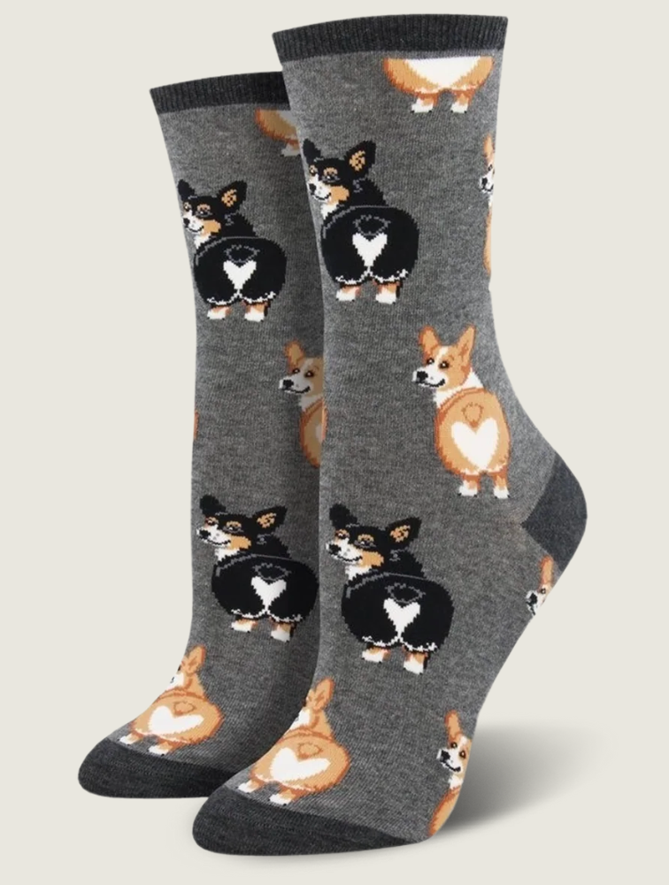 SOCKS CORGI BUTT CHARCOAL HEATHER