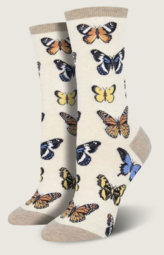 SOCKS MAJESTIC BUTTERFLIES IVORY HEATHER