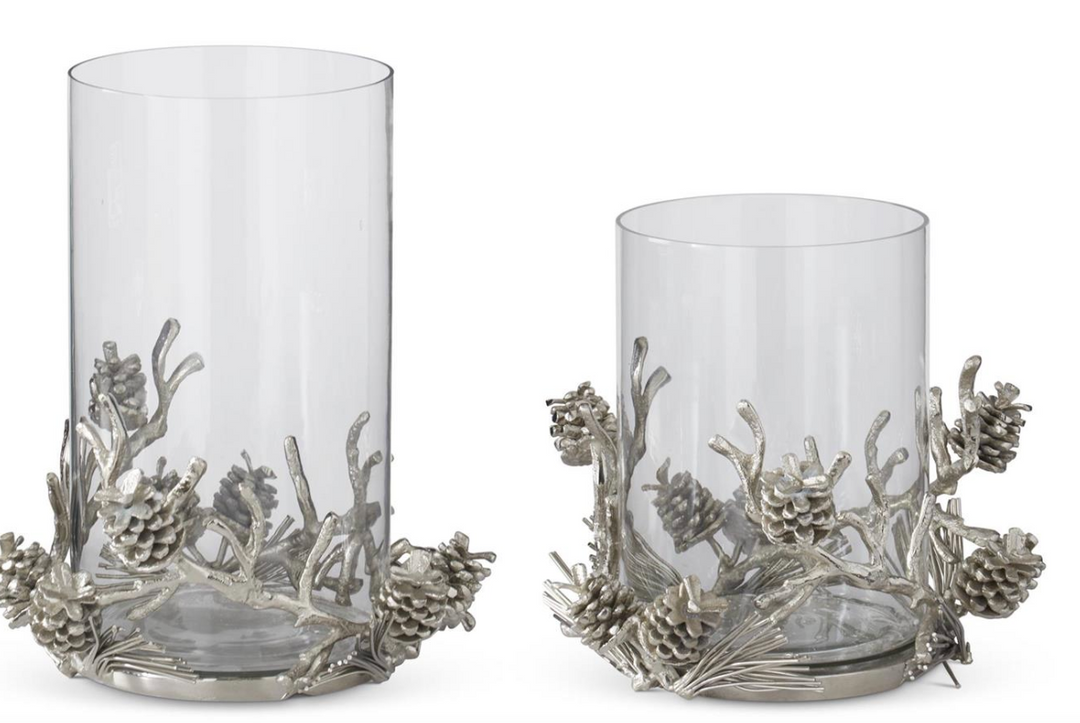 HURRICANE GLASS W/ SILVER PINECONE