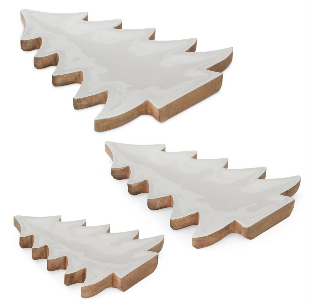 TRAY WOOD XMAS TREE WHITE