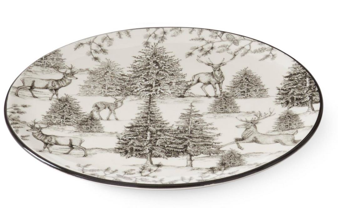 8" PLATE DEAR WHITE & BLACK TOILE