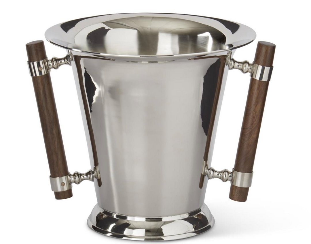 9" ICE BUCKET SILVER W/ WOOD HANDLES