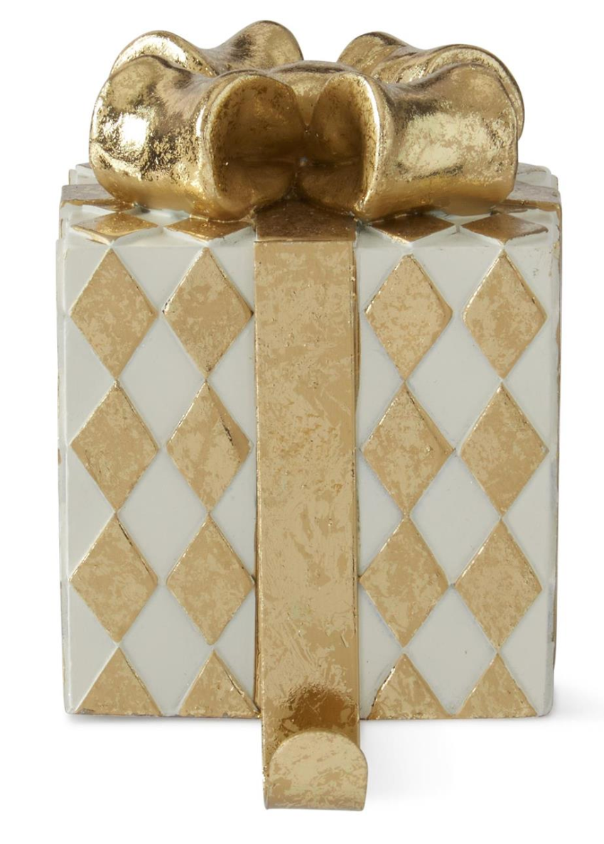 STOCKING HOLDER GIFT BOX GOLD & WHITE