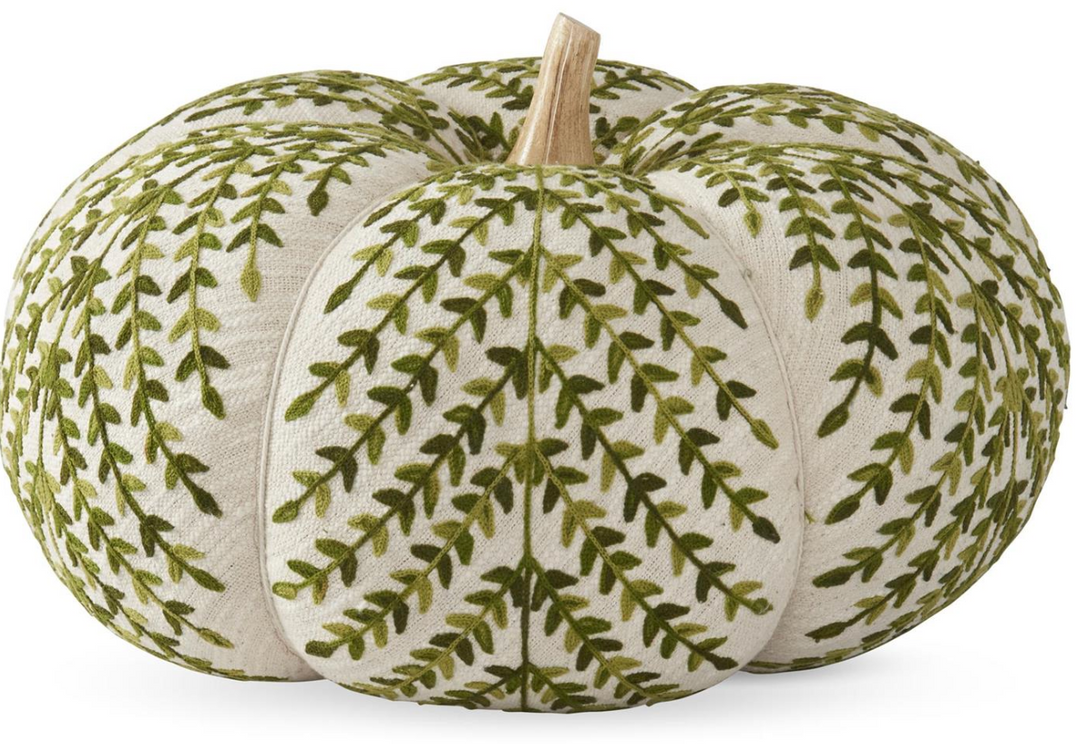 PUMPKIN KNIT CREAM & GREEN W/WOOD STEM