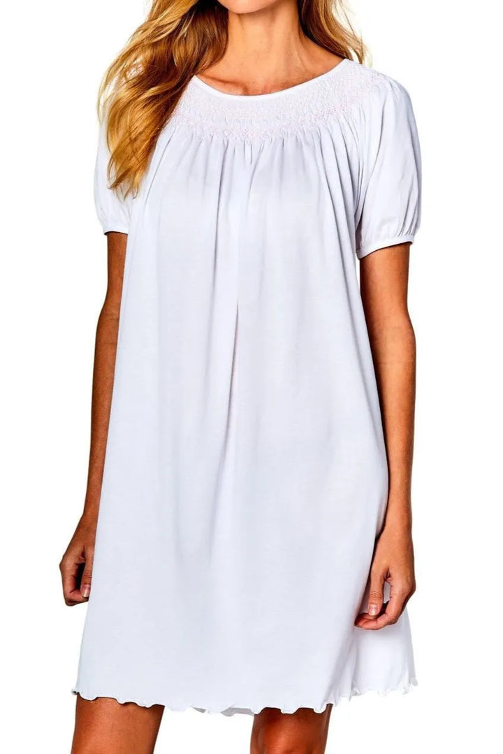 SUZANNE SHORT SLEEVE SMOCK GOWN IN BLUE
