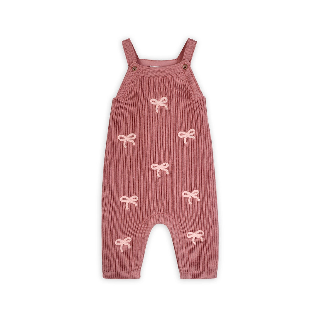 S/2 OVERALL BOW EMROIDERED VINTAGE ROSE