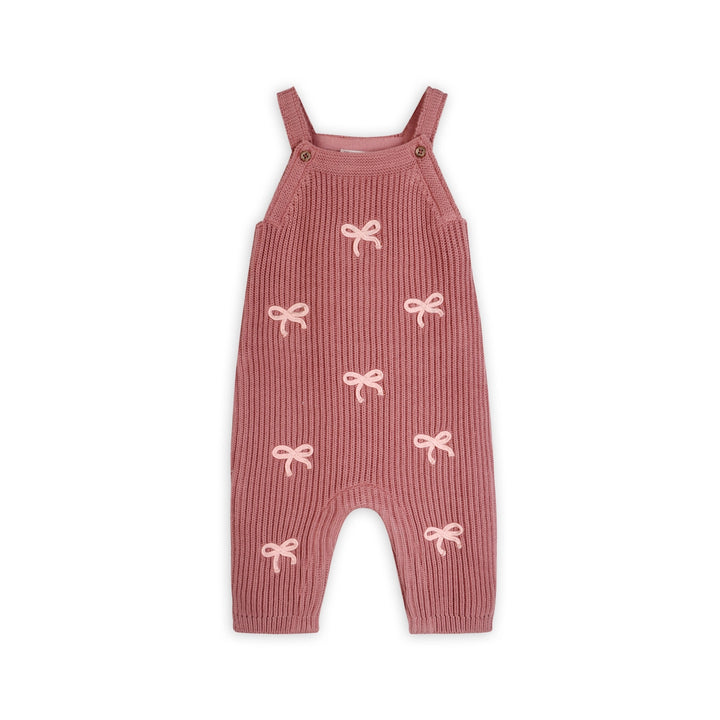 S/2 OVERALL BOW EMROIDERED VINTAGE ROSE
