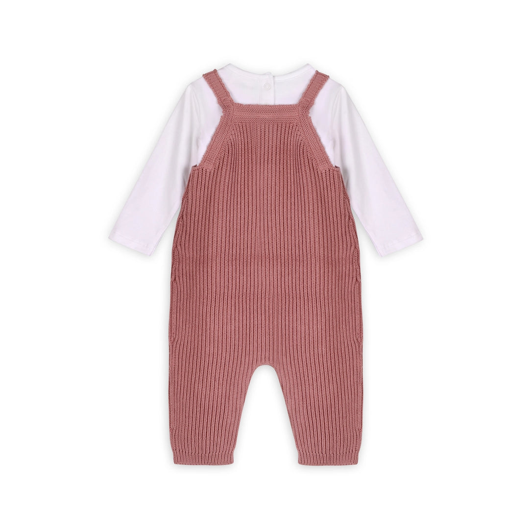 S/2 OVERALL BOW EMROIDERED VINTAGE ROSE