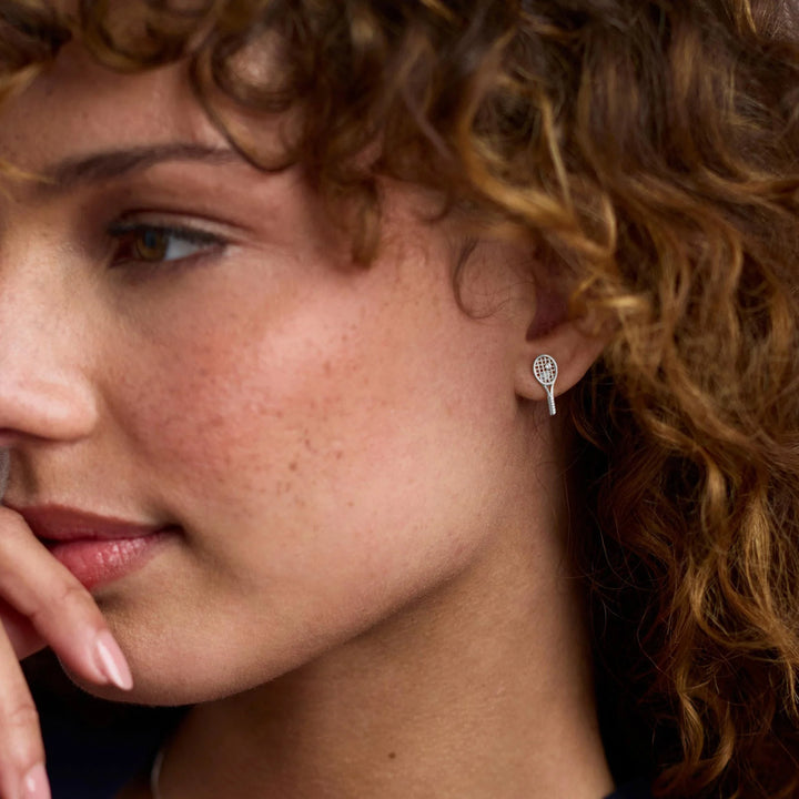 EARRING TENNIS RACQUET STUD SILVER