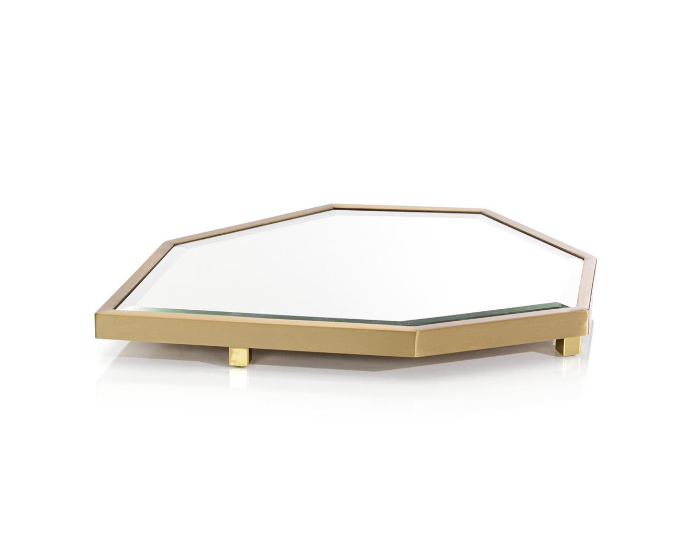 TRAY METAL WITH FEET GLASS TOP