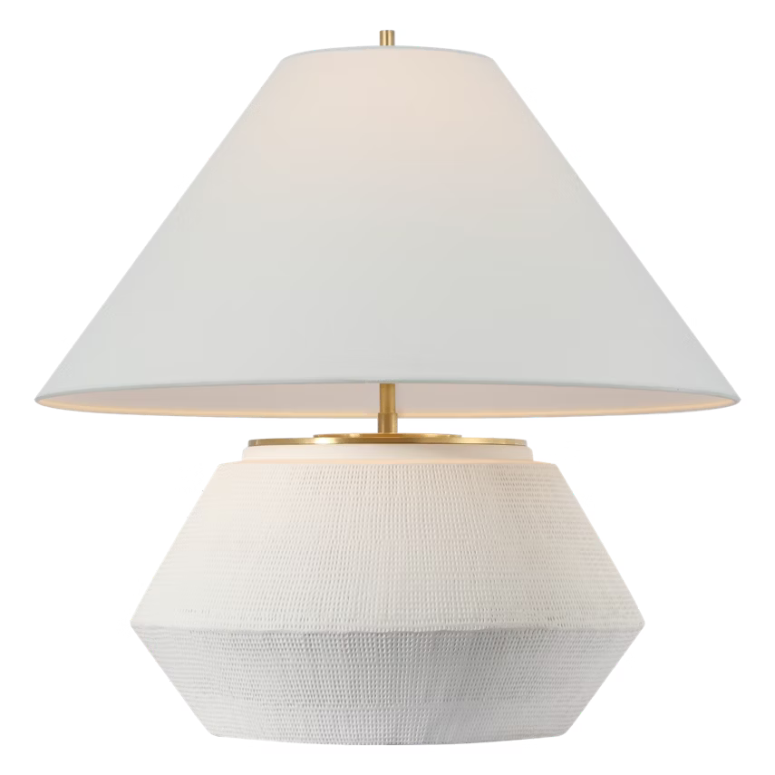 LAMP TABLE PLASTER WHITE W/ LINEN SHADE 23"H