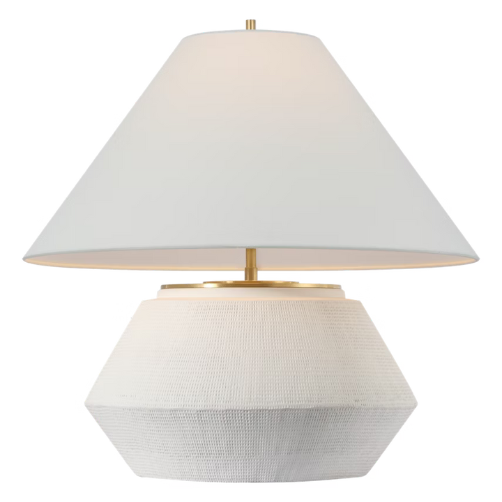 LAMP TABLE PLASTER WHITE W/ LINEN SHADE 23"H