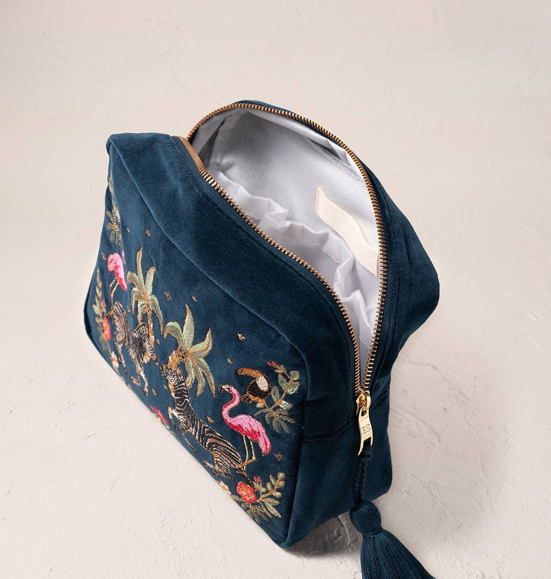 WASH BAG WILD ZEBRA PALM NAVY