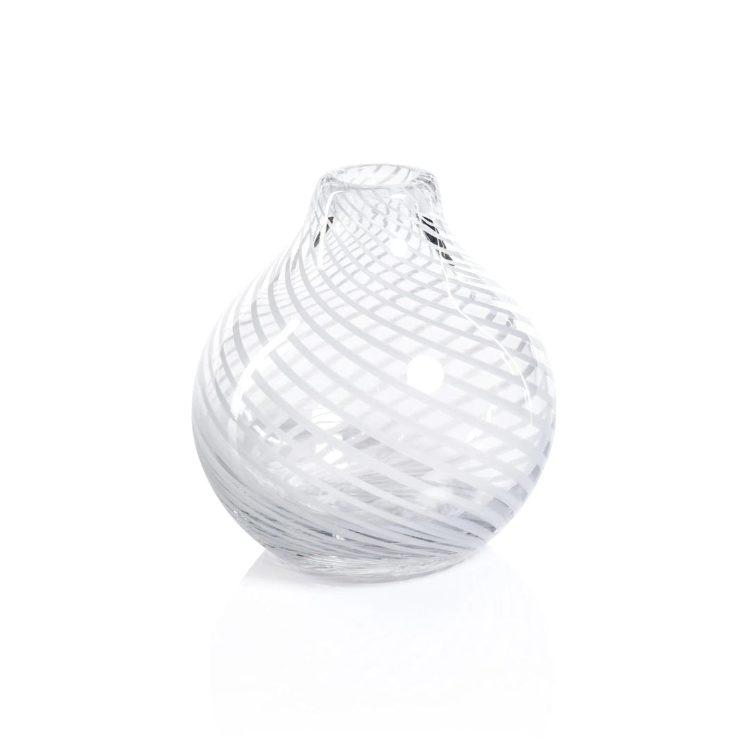 BUD VASE CLEAR WITH WHITE SWIRL