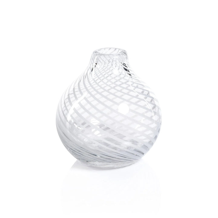BUD VASE CLEAR WITH WHITE SWIRL