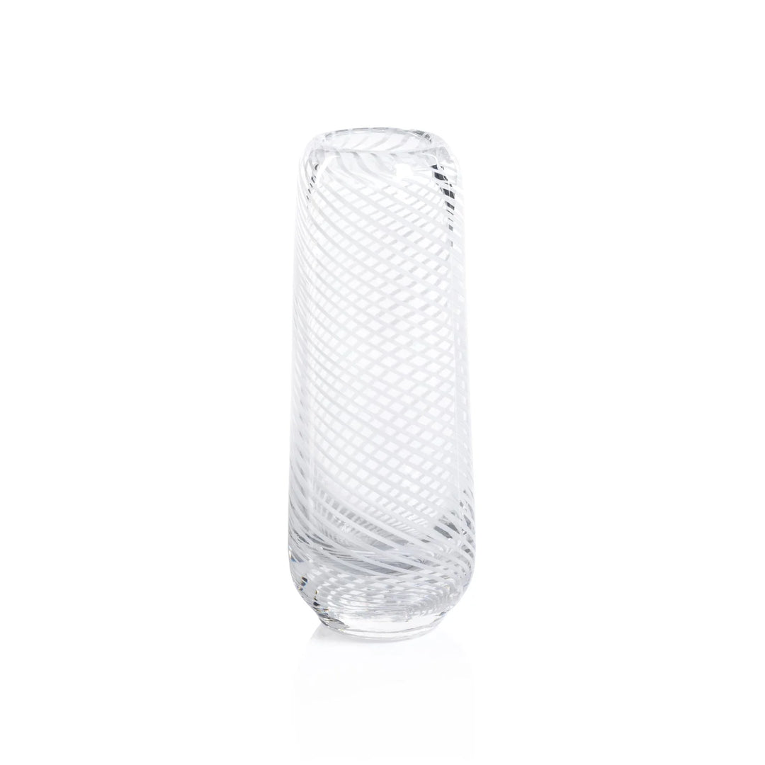 BUD VASE CLEAR WITH WHITE SWIRL