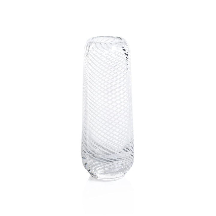 BUD VASE CLEAR WITH WHITE SWIRL