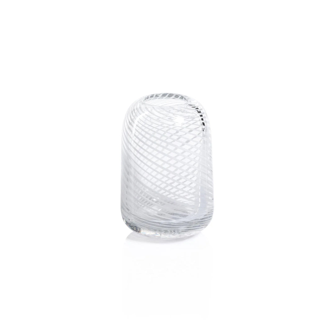 BUD VASE CLEAR WITH WHITE SWIRL