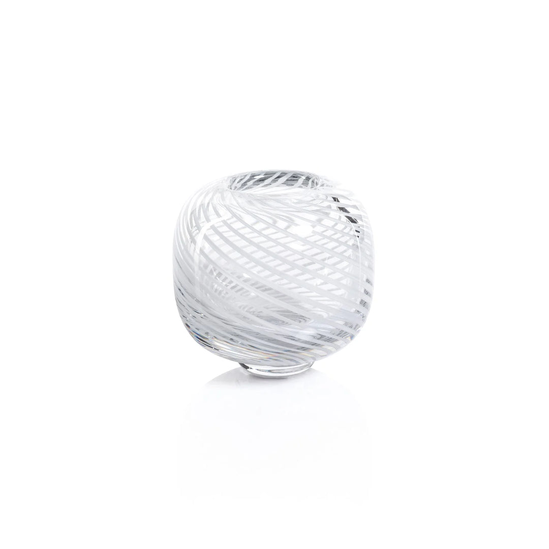 BUD VASE CLEAR WITH WHITE SWIRL