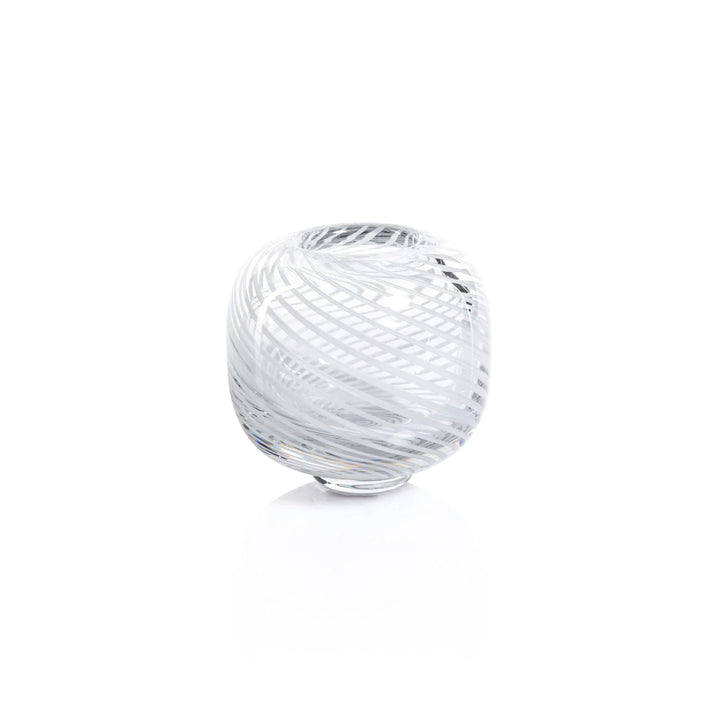 BUD VASE CLEAR WITH WHITE SWIRL