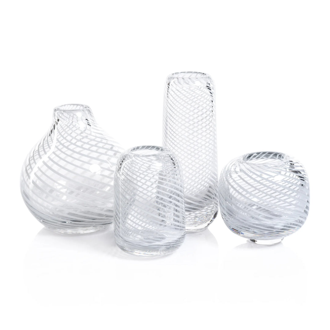 BUD VASE CLEAR WITH WHITE SWIRL
