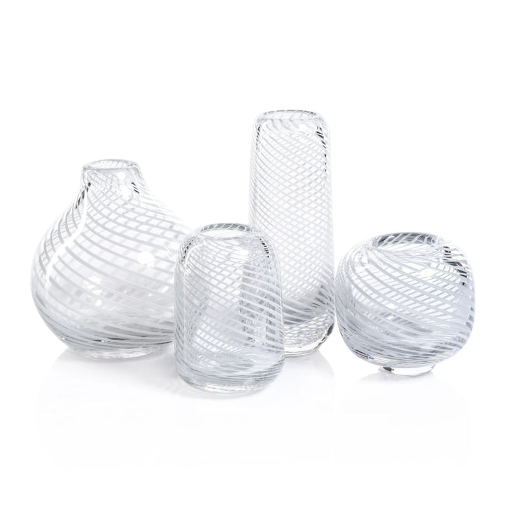 BUD VASE CLEAR WITH WHITE SWIRL