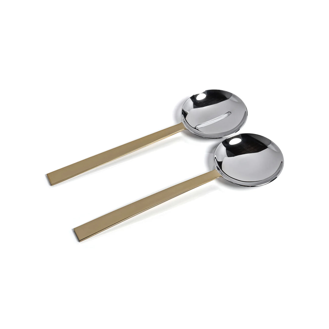 SALAD SERVER POLISH NICKEL&GOLD S/2