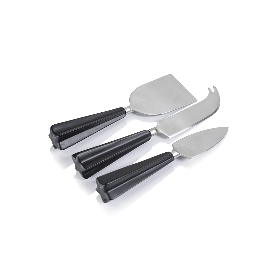 3 PC CHEESE KNIFE SET BLACK HANDLES